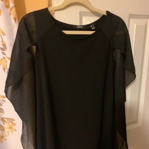 Top with sheer overlay drape in back